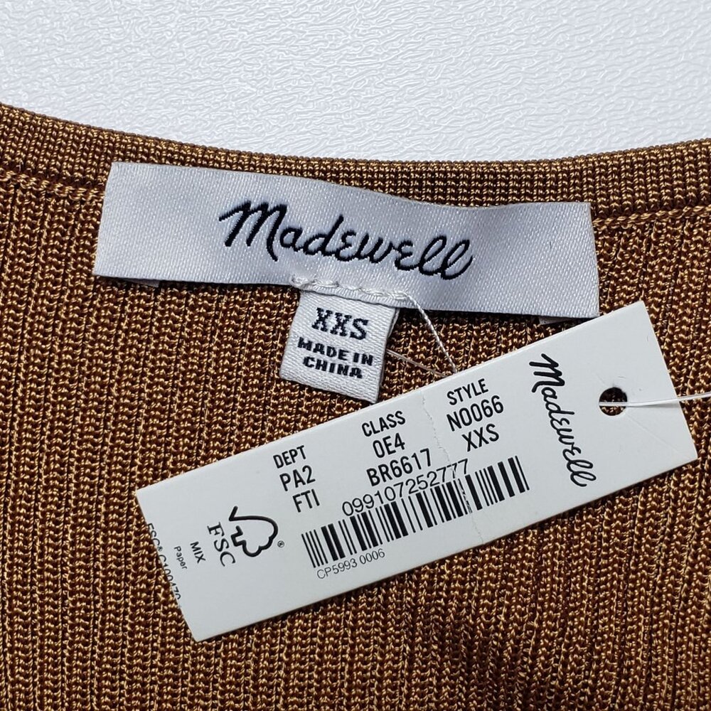 Madewell Rib Square-Neck Sweater Tank Womens XXS Golden Bronze Brown Stylish Top - Picture 3 of 16